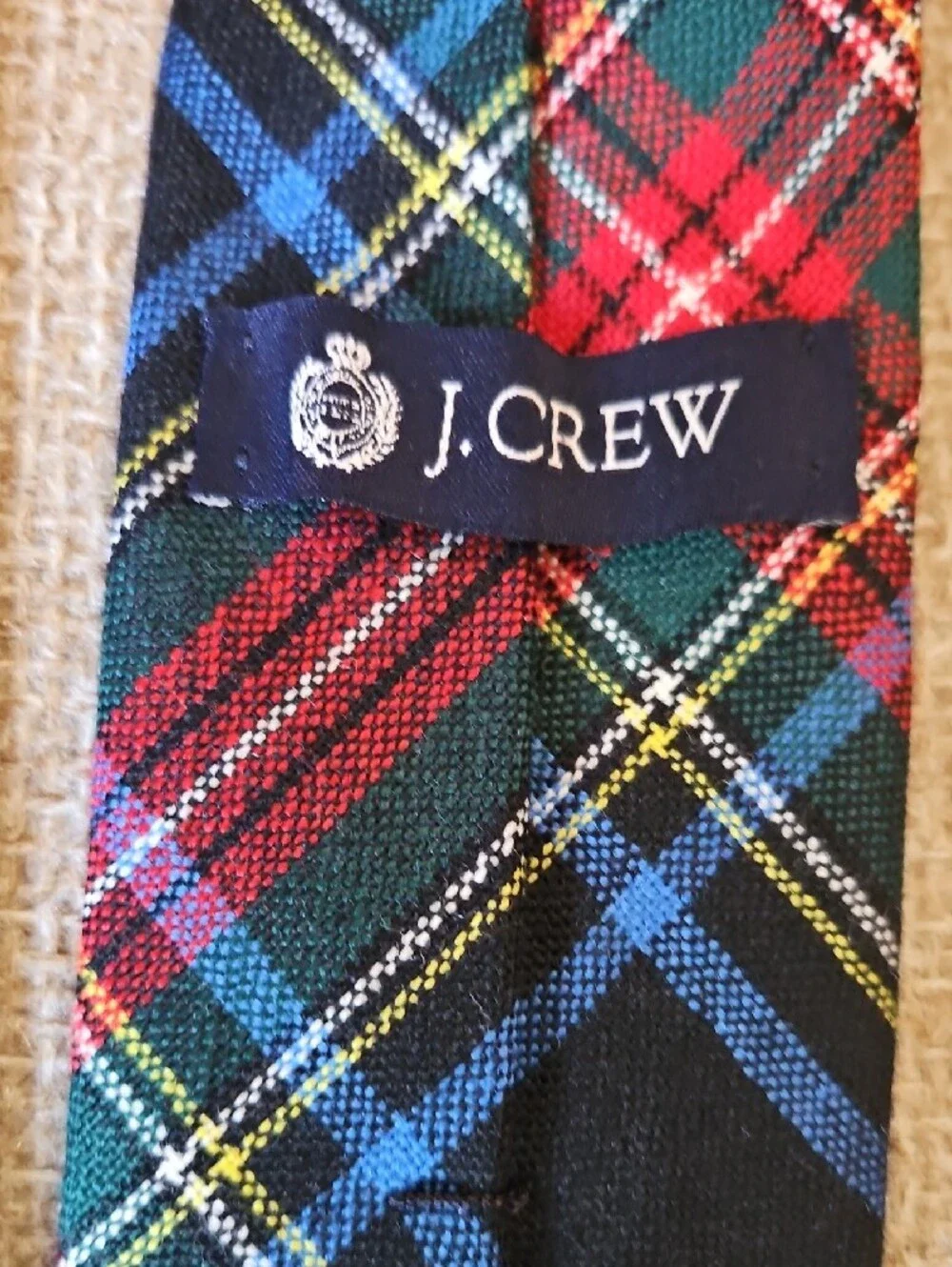 J. Crew Black Tartan Tie with Red, Blue, Green & Yellow Accents